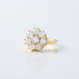 Art Deco Cushion & Round OEC Moissanite Ring | Floral Design Daisy Cluster Halo Engagement Ring