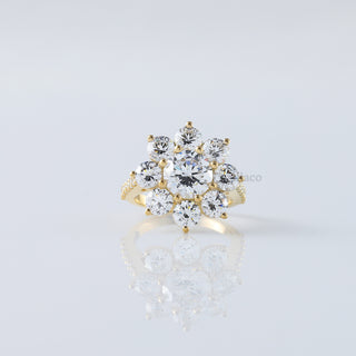 4.50 ctw Lab-Created Round Diamond Flower Halo Ring | IGI Certified Yellow Gold Wedding & Engagement Ring for Her