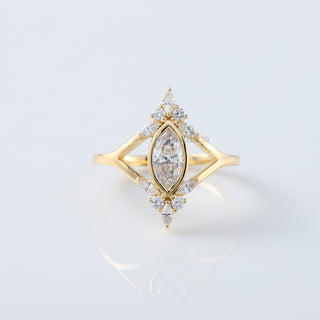 Marquise Moissanite Diamond Bezel-Set Art Deco Engagement Ring | Castilaco