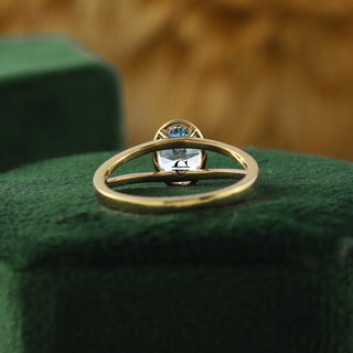 Oval Moissanite Bezel Set Split Shank 14K Gold Engagement Ring