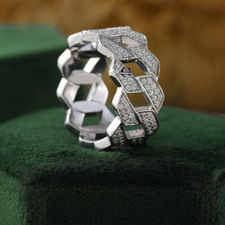 Men's Chunky Chain 14k White Gold Cuban Ring 