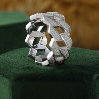 Men's Chunky Chain 14k White Gold Cuban Ring 