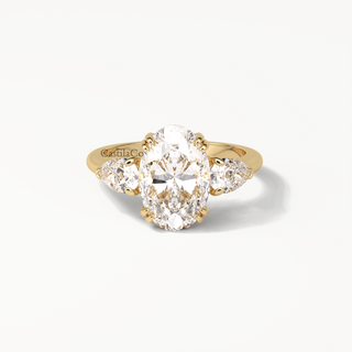  Three stone oval cut diamond engagement ring - Oval cut lab grown diamond engagement ring - Oval and Pear lab diamond gold wedding ring