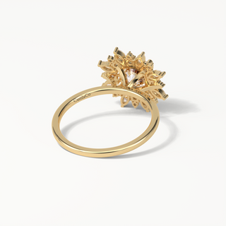 1.5 CT Cushion Lab Grown Diamond Engagement Ring, Starbrust Lab Grown Diamond Ring, Marquise Halo Diamond Wedding 14K Yellow Gold Ring