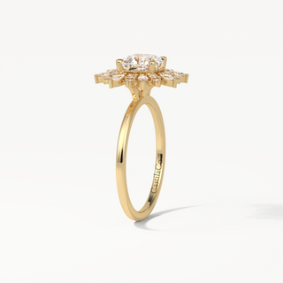 1.5 CT Cushion Lab Grown Diamond Engagement Ring, Starbrust Lab Grown Diamond Ring, Marquise Halo Diamond Wedding 14K Yellow Gold Ring