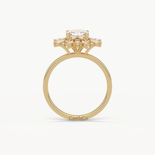 1.5 CT Cushion Lab Grown Diamond Engagement Ring, Starbrust Lab Grown Diamond Ring, Marquise Halo Diamond Wedding 14K Yellow Gold Ring