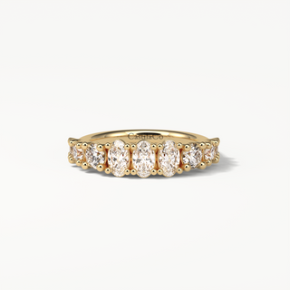 Oval and Round Lab Grown Wedding Band, Half Eternity Diamond Ring, Three Stone Oval Lab Grown Diamond 18K Gold Promise Unique Design Ring