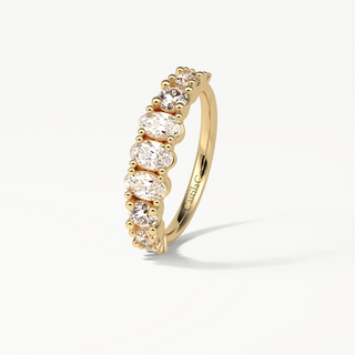  Oval and Round Lab Grown Wedding Band, Half Eternity Diamond Ring, Three Stone Oval Lab Grown Diamond 18K Gold Promise Unique Design Ring