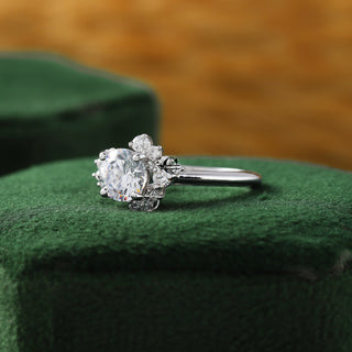 Round Moissanite Cluster Diamond Engagement Ring in 14k White Gold