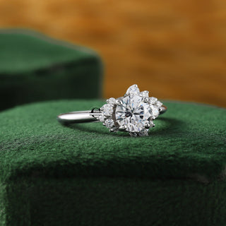 Round Moissanite Cluster Diamond Engagement Ring in 14k White Gold