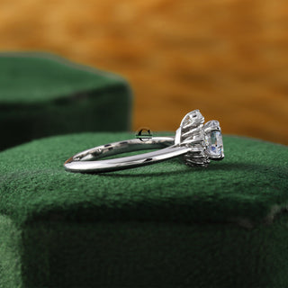 Round Moissanite Cluster Diamond Engagement Ring in 14k White Gold