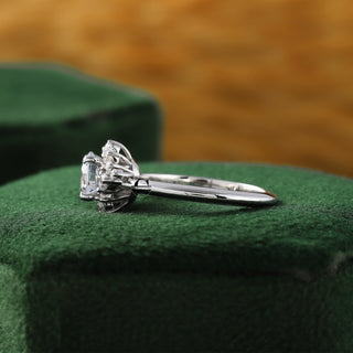 Round Moissanite Cluster Diamond Engagement Ring in 14k White Gold