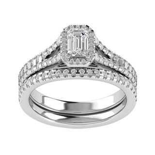 Emerald Cut Moissanite Bridal Ring Set 14K White Gold  Ring