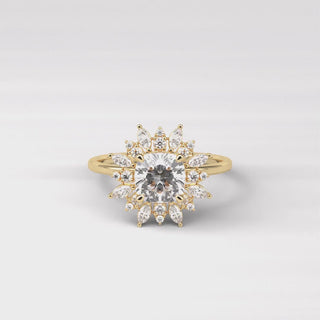 1.5 CT Cushion Lab Grown Diamond Engagement Ring, Starbrust Lab Grown Diamond Ring, Marquise Halo Diamond Wedding 14K Yellow Gold Ring