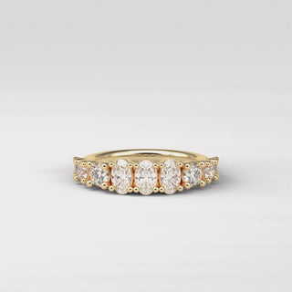  Oval and Round Lab Grown Wedding Band, Half Eternity Diamond Ring, Three Stone Oval Lab Grown Diamond 18K Gold Promise Unique Design Ring