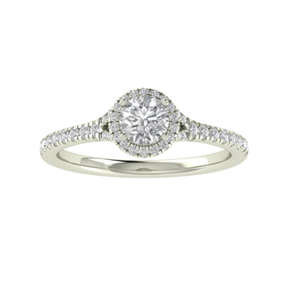 Halo Split Shank Round Cut Moissanite Engagement Ring