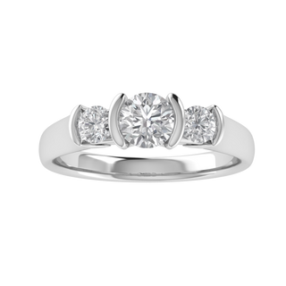 Three Stone Half Bezel Set Moissanite Engagement Ring