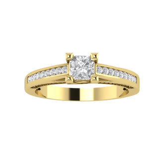 Channel Set Solitaire With Accent Moissanite Engagement Ring