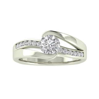 Swirl Channel Set Round Cut Moissanite Engagement Ring