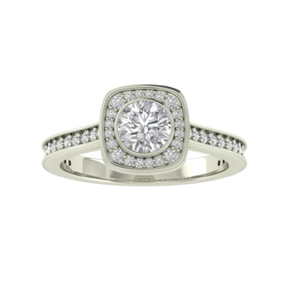 Bezel Set Halo Round Cut Moissanite Engagement Ring