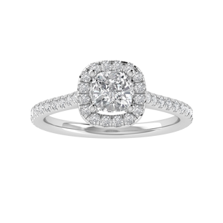 Halo Solitaire With Accent Cushion Cut Moissanite Engagement Ring