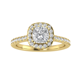 Halo Solitaire With Accent Cushion Cut Moissanite Engagement Ring