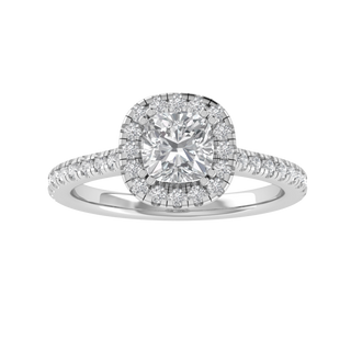 Halo Solitaire With Accent Cushion Cut Moissanite Engagement Ring