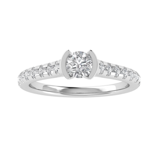 Half Bezel Set Solitaire With Accent Moissanite Engagement Ring