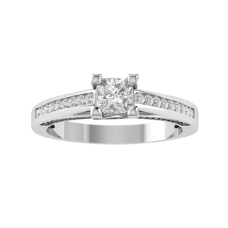 Channel Set Solitaire With Accent Moissanite Engagement Ring