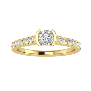 Half Bezel Set Solitaire With Accent Moissanite Engagement Ring