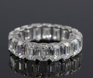 Full Eternity Colorless Emerald Cut Moissanite Wedding Band