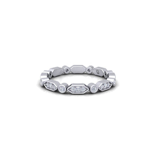 Lab Grown Diamond Vintage Bezel Set 14K White Gold Wedding Band