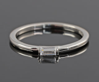 East To West Baguette Cut Moissanite Wedding Minimalist Ring