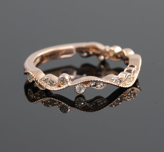 Half Eternity Leaf Inspired Round Cut Moissanite Band