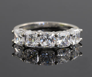 Five Stone Half Eternity Cushion Cut Moissanite Band