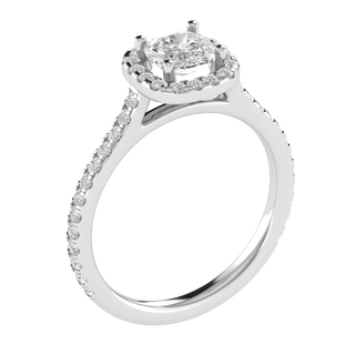 Halo Solitaire With Accent Cushion Cut Moissanite Engagement Ring