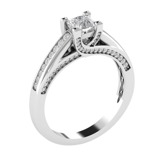 Channel Set Solitaire With Accent Moissanite Engagement Ring