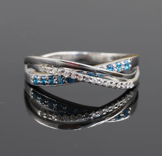 Cross Over Aqua Blue Moissanite Wedding Band