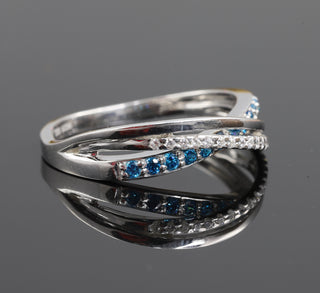 Cross Over Aqua Blue Moissanite Wedding Band