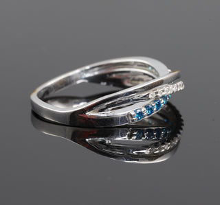 Cross Over Aqua Blue Moissanite Wedding Band