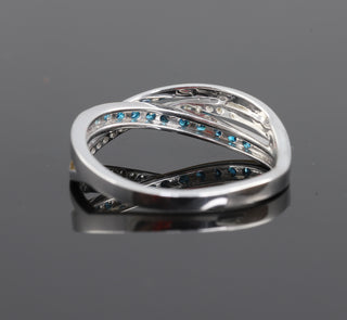 Cross Over Aqua Blue Moissanite Wedding Band