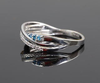 Cross Over Aqua Blue Moissanite Wedding Band