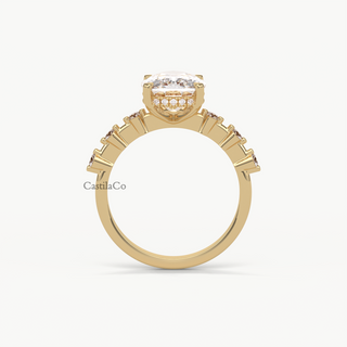 GIA Certified Elongated Rectangular Cushion Cut Lab Grown Diamond Wedding Engagement 14K Yellow Gold Ring