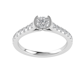 Half Bezel Set Solitaire With Accent Moissanite Engagement Ring