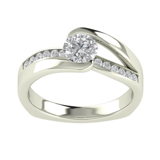 Swirl Channel Set Round Cut Moissanite Engagement Ring