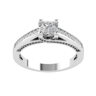 Channel Set Solitaire With Accent Moissanite Engagement Ring