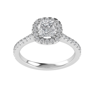 Halo Solitaire With Accent Cushion Cut Moissanite Engagement Ring