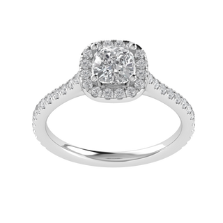 Halo Solitaire With Accent Cushion Cut Moissanite Engagement Ring